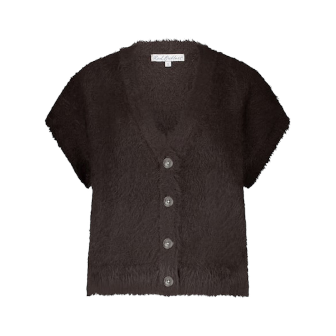 Red Button Sleeveless Fuzzy Vest Espresso