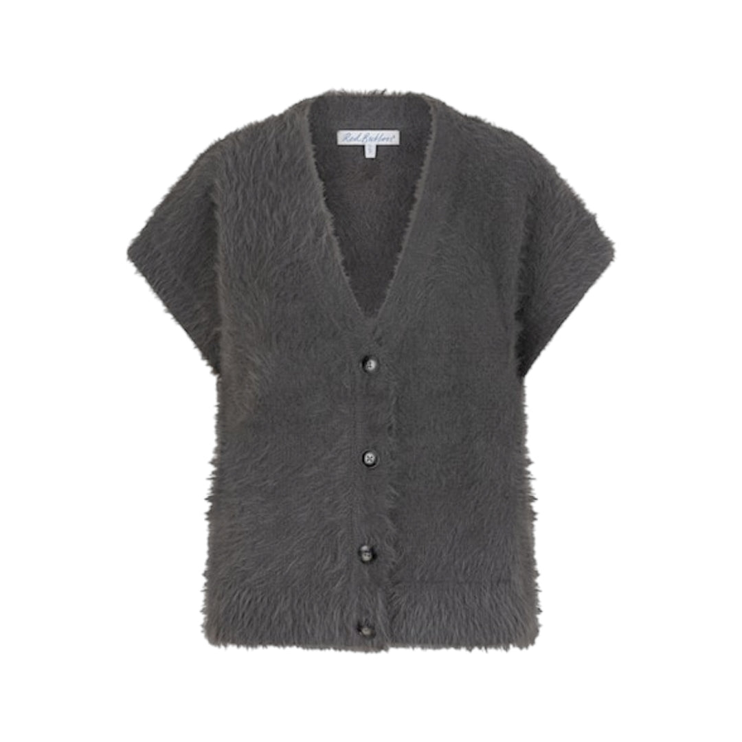 Red Button Sleeveless Fuzzy Vest Lava