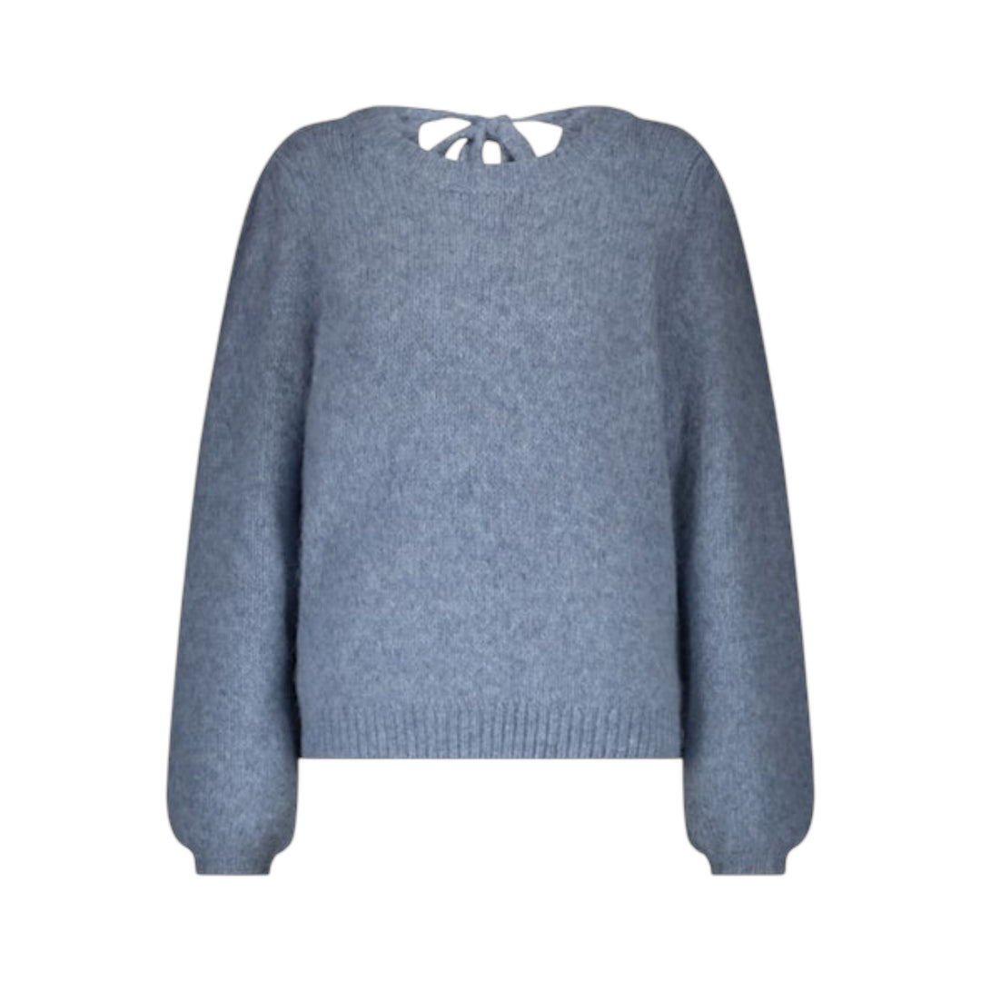 Red Button Sweater with Knot Mid Blue