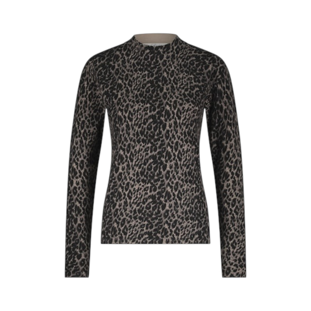 Red Button Sweet Animal Print Top Black