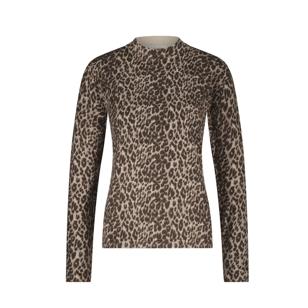 Red Button Sweet Animal Print Top Mid Brown