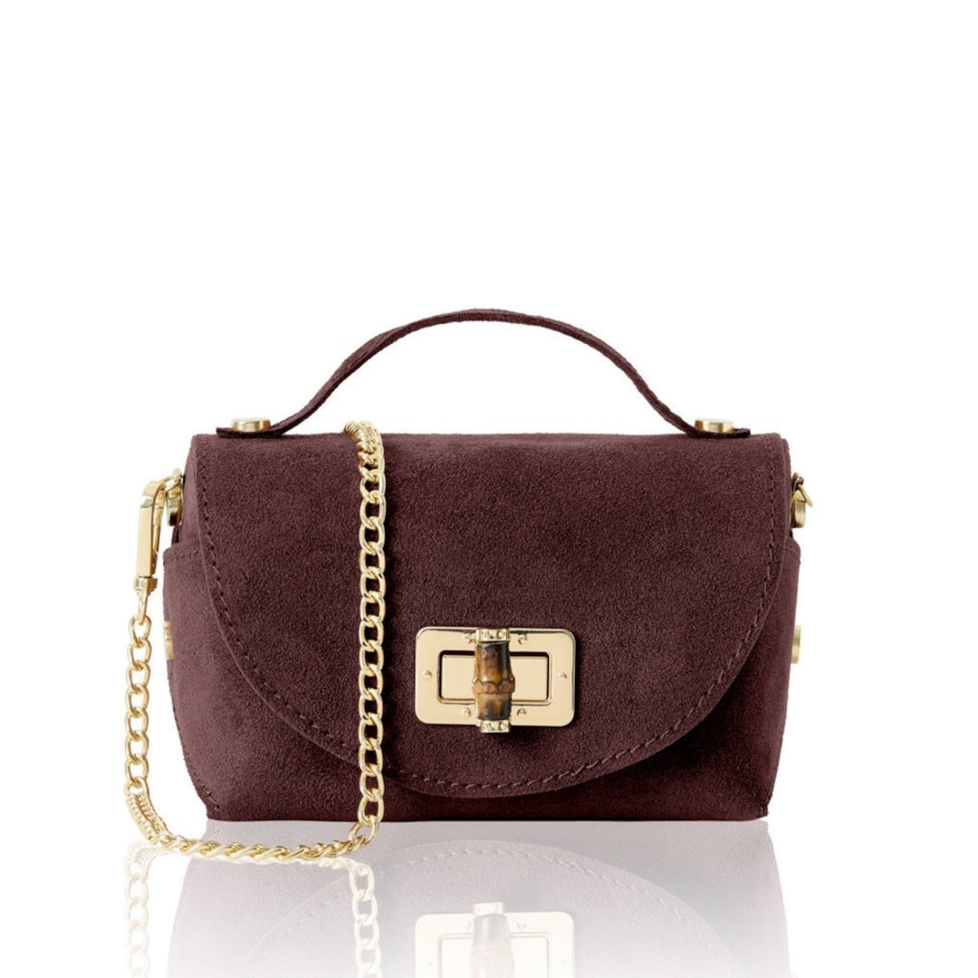Suede Square Bag with Gold Chain Red Plum