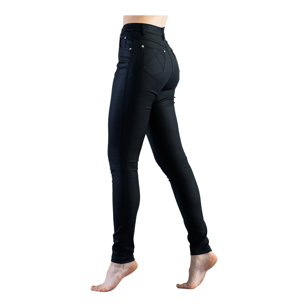 Marble High Waisted Skinny Wax Coated Jeans Black