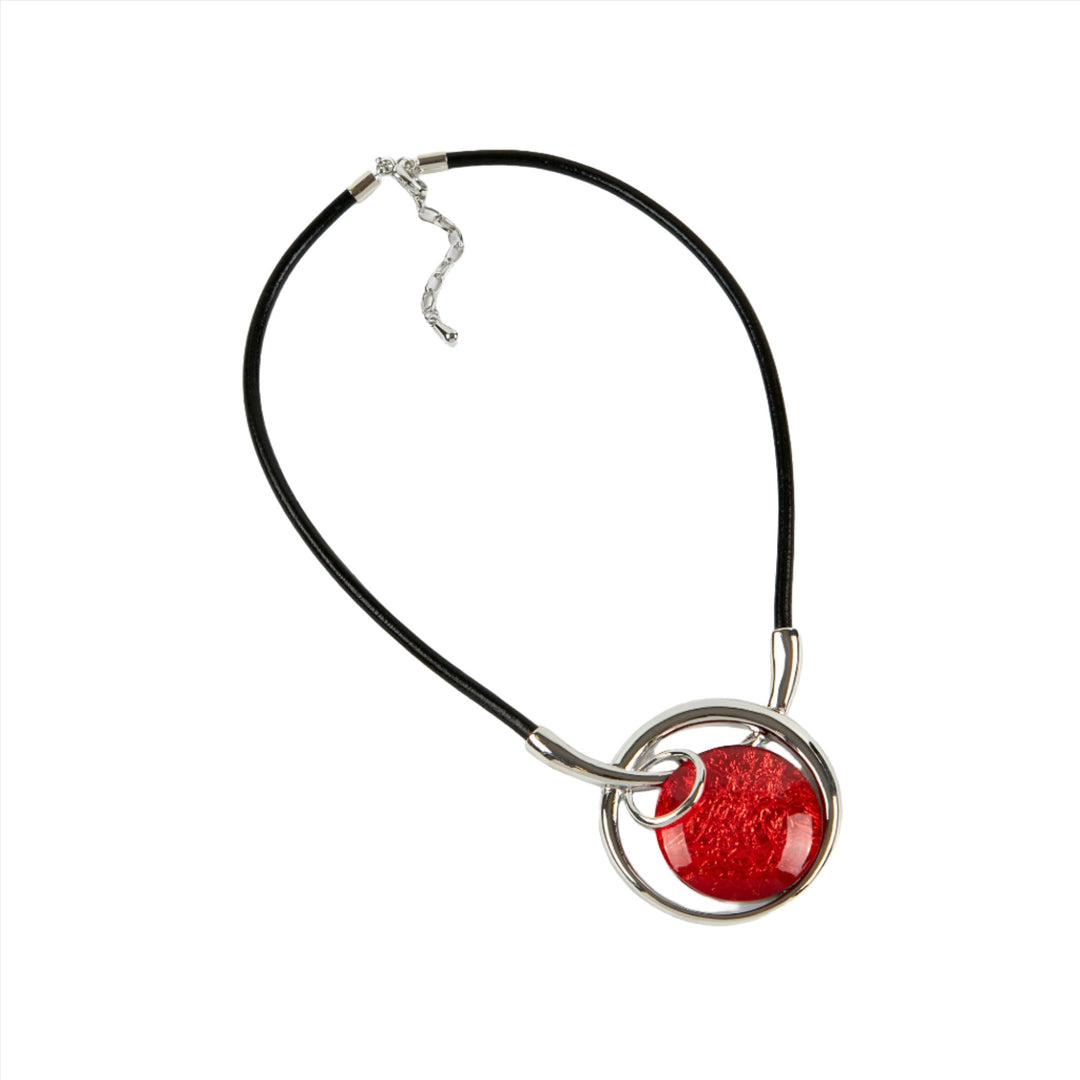 Dante Short Silver Necklace with Red Pendant