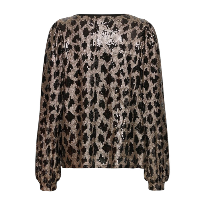 Pulz Jeans Morgan Sequin Top Black Champagne Animal