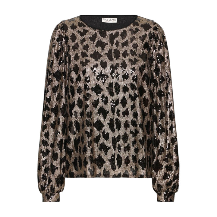 Pulz Jeans Morgan Sequin Top Black Champagne Animal