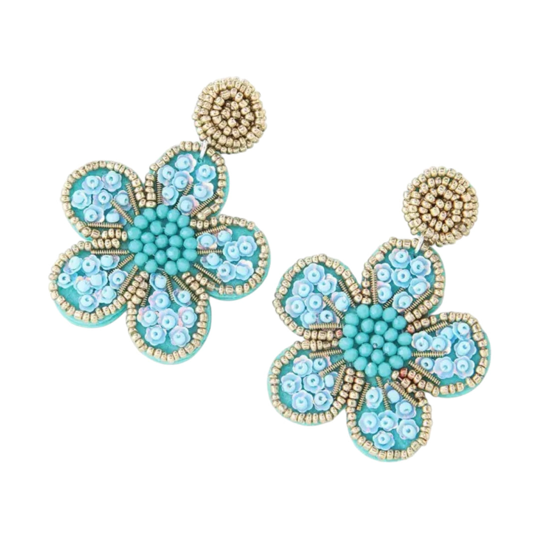 Last True Angel Beaded Flower Earring Light Blue