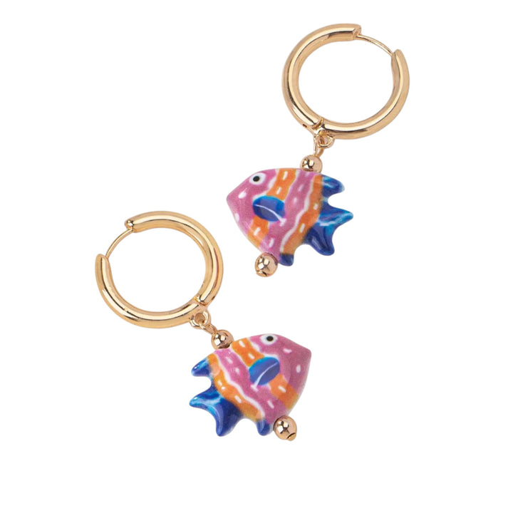 Last True Angel Ceramic Angel Fish Earrings Navy, Orange & Pink