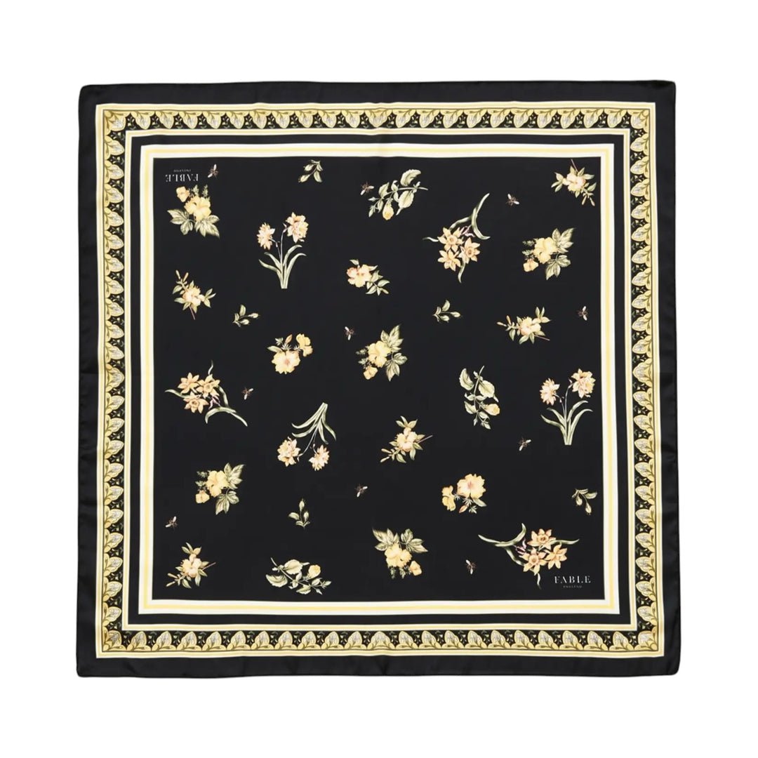 Fable England Nouveau Floral Black Square Scarf