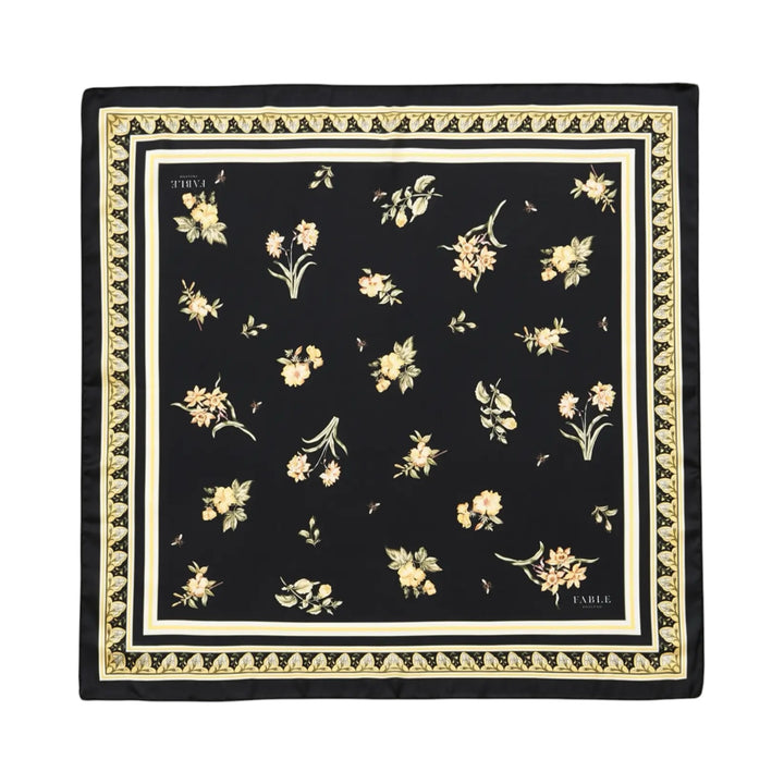 Fable England Nouveau Floral Black Square Scarf
