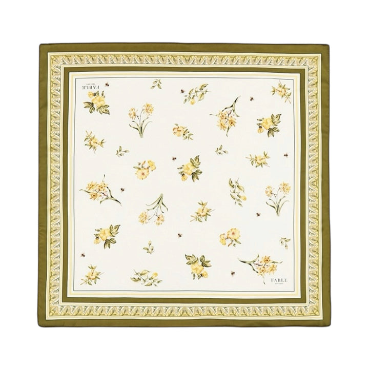 Fable England Nouveau Floral Yellow Square Scarf