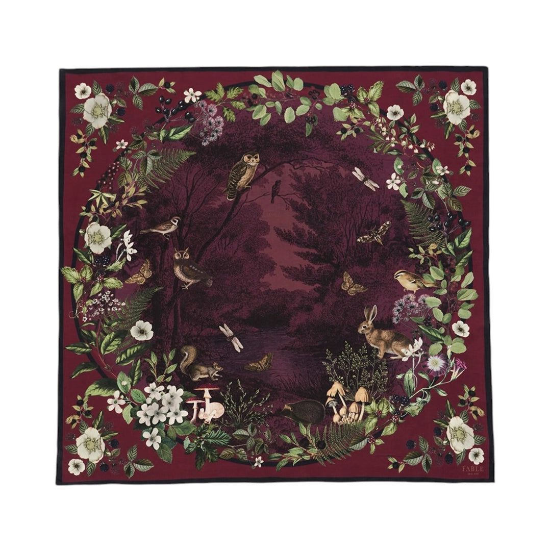 Fable England Orla Narrative Medium Square Scarf Burgundy