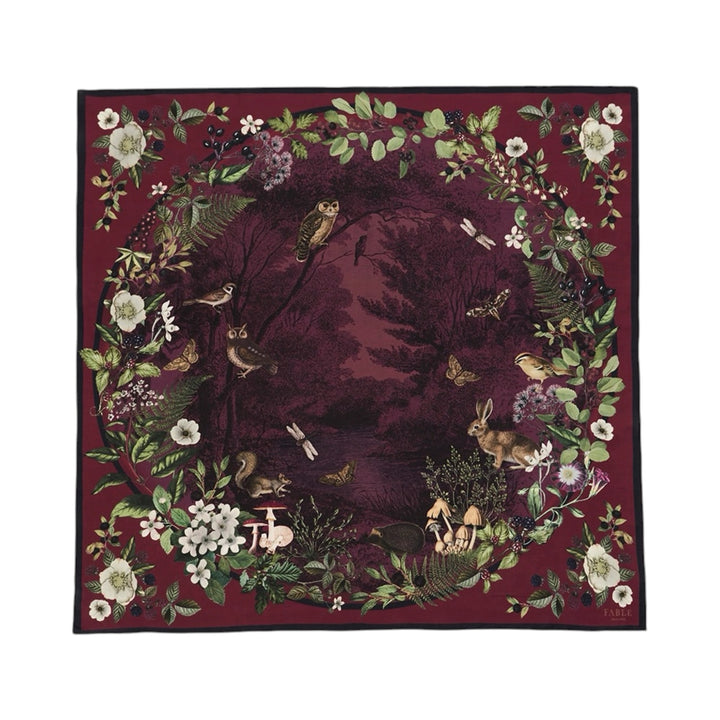 Fable England Orla Narrative Medium Square Scarf Burgundy