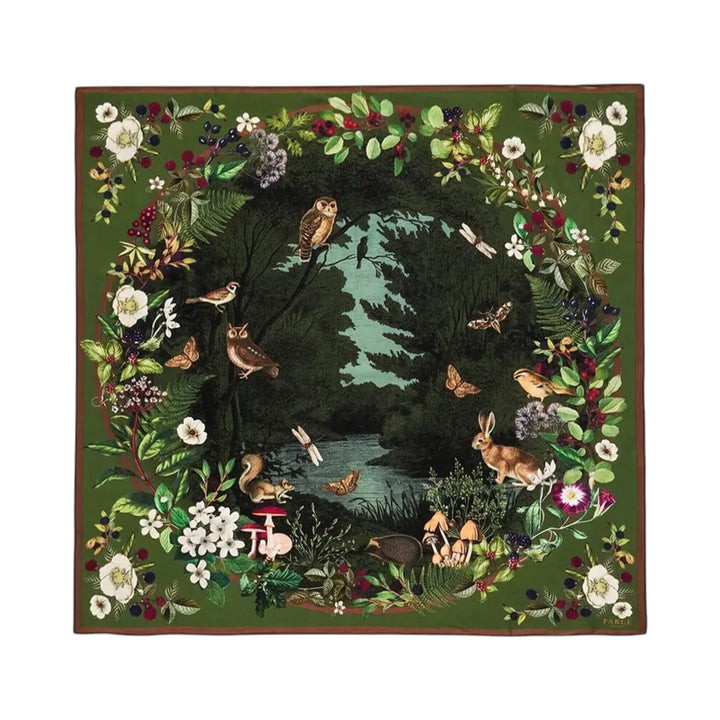 Fable England Orla Narrative Medium Square Scarf Khaki