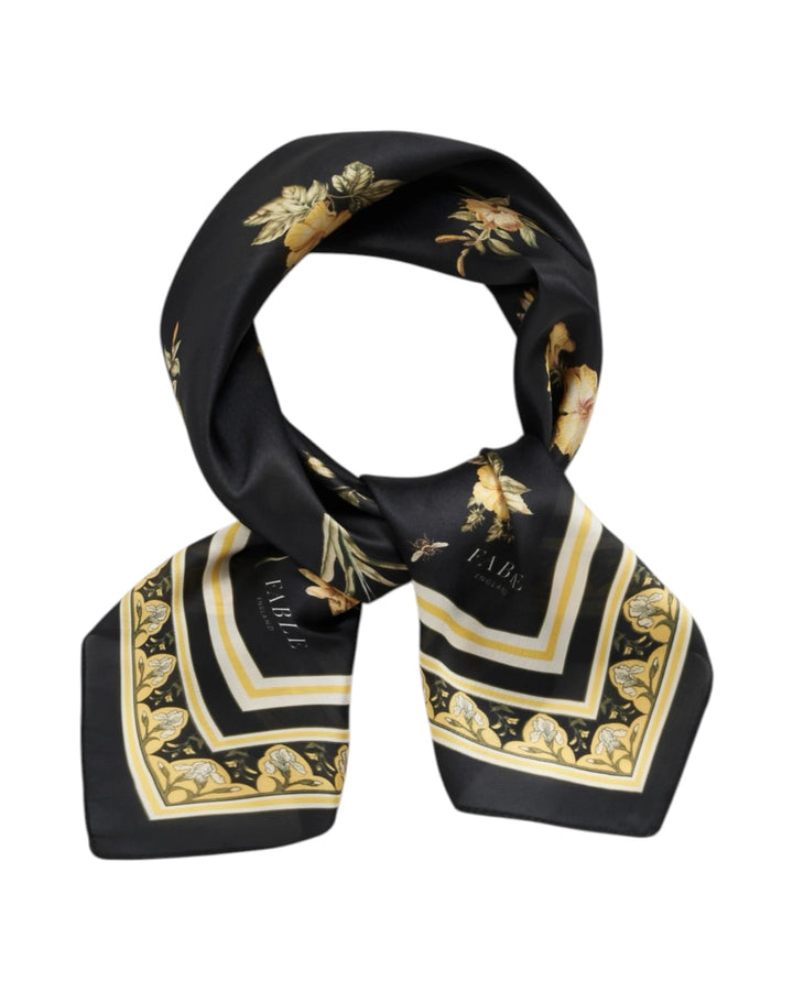 Fable England Nouveau Floral Black Square Scarf