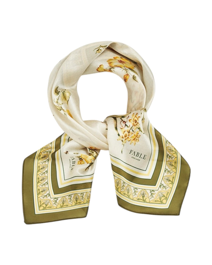 Fable England Nouveau Floral Yellow Square Scarf