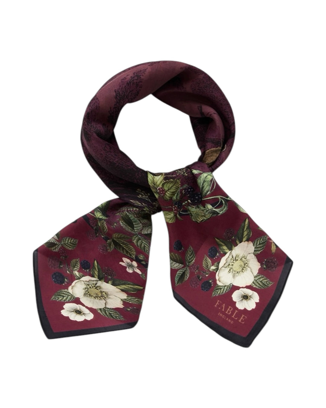 Fable England Orla Narrative Medium Square Scarf Burgundy