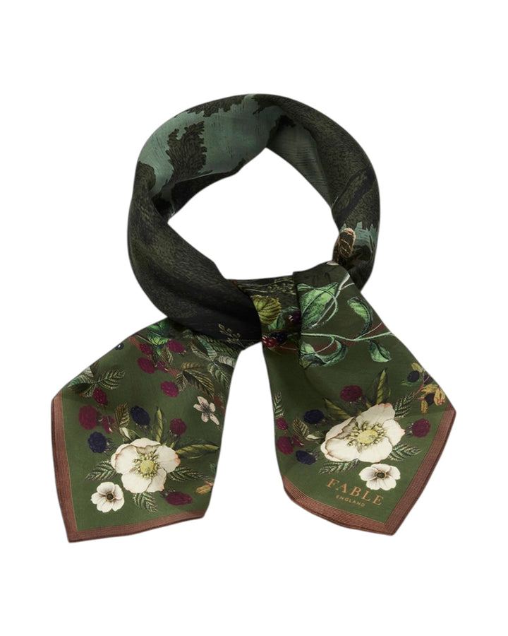 Fable England Orla Narrative Medium Square Scarf Khaki