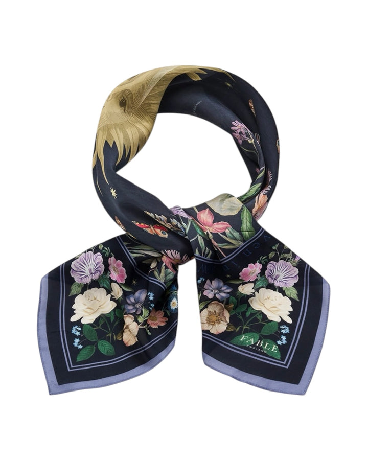 Fable England Selene Narrative Medium Square Scarf Navy