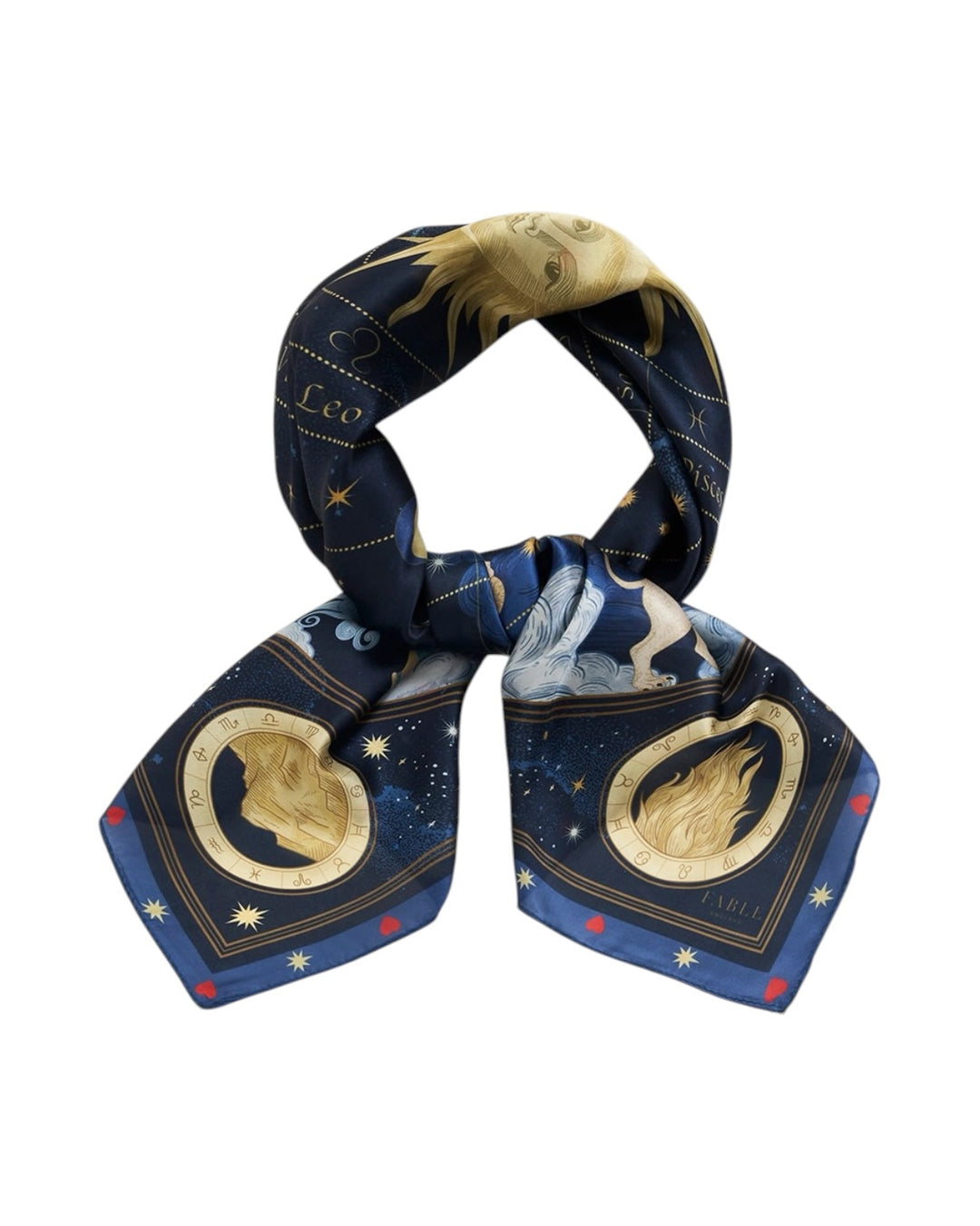 Fable England Zodiac Medium Square Scarf Navy