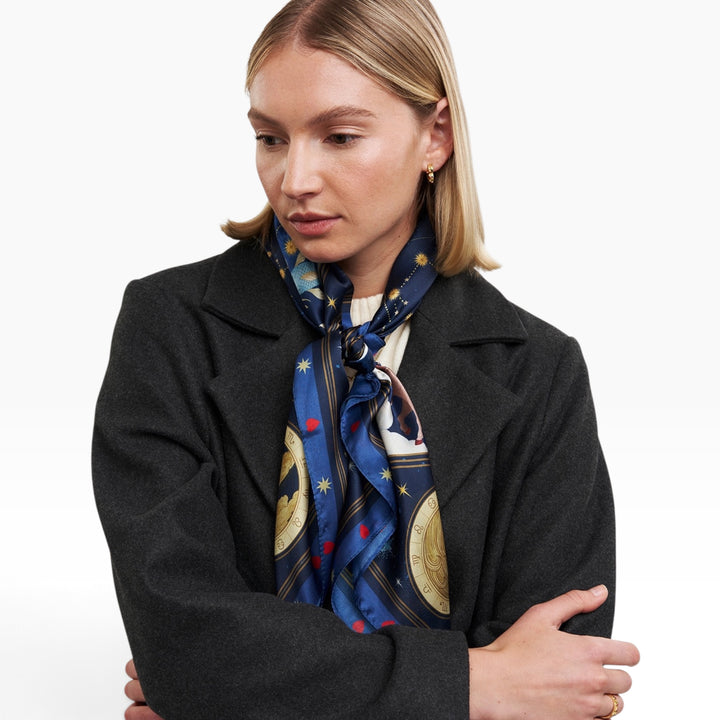 Fable England Zodiac Medium Square Scarf Navy