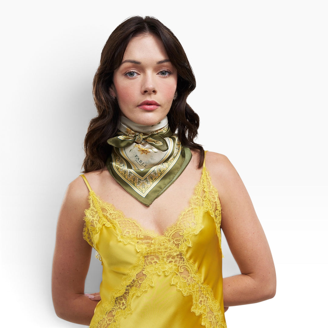 Fable England Nouveau Floral Yellow Square Scarf