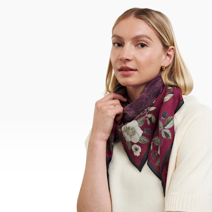 Fable England Orla Narrative Medium Square Scarf Burgundy