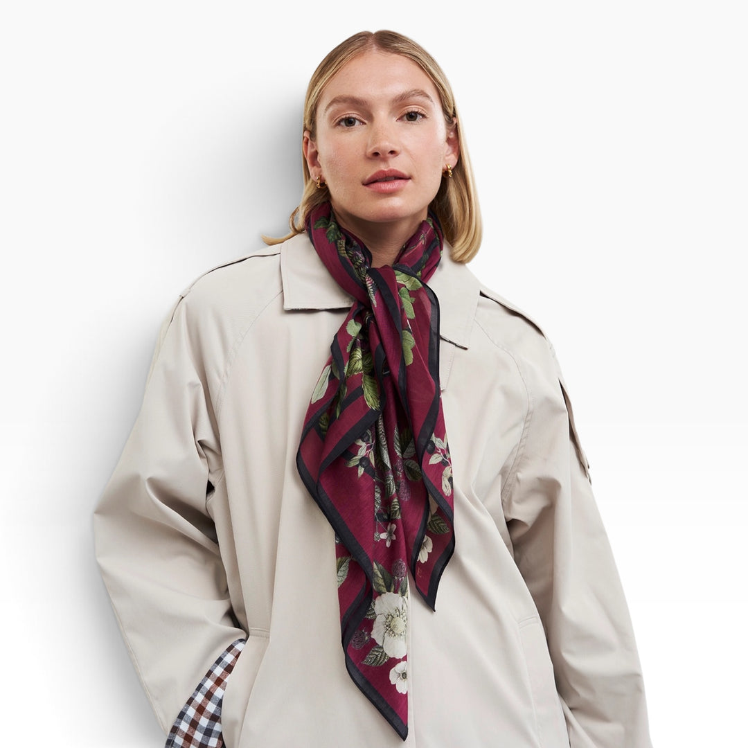Fable England Orla Narrative Medium Square Scarf Burgundy