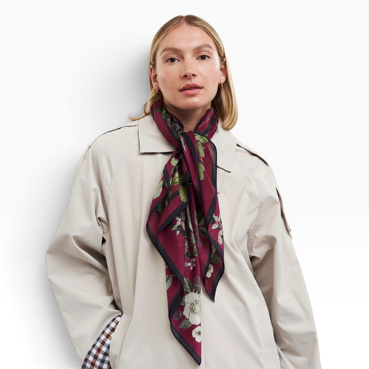 Fable England Orla Narrative Medium Square Scarf Burgundy