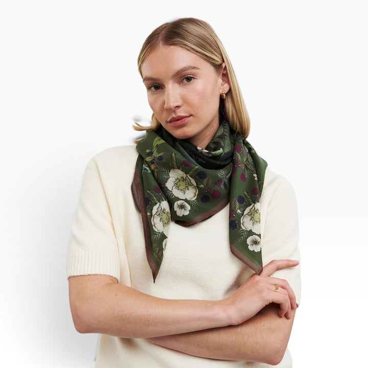 Fable England Orla Narrative Medium Square Scarf Khaki