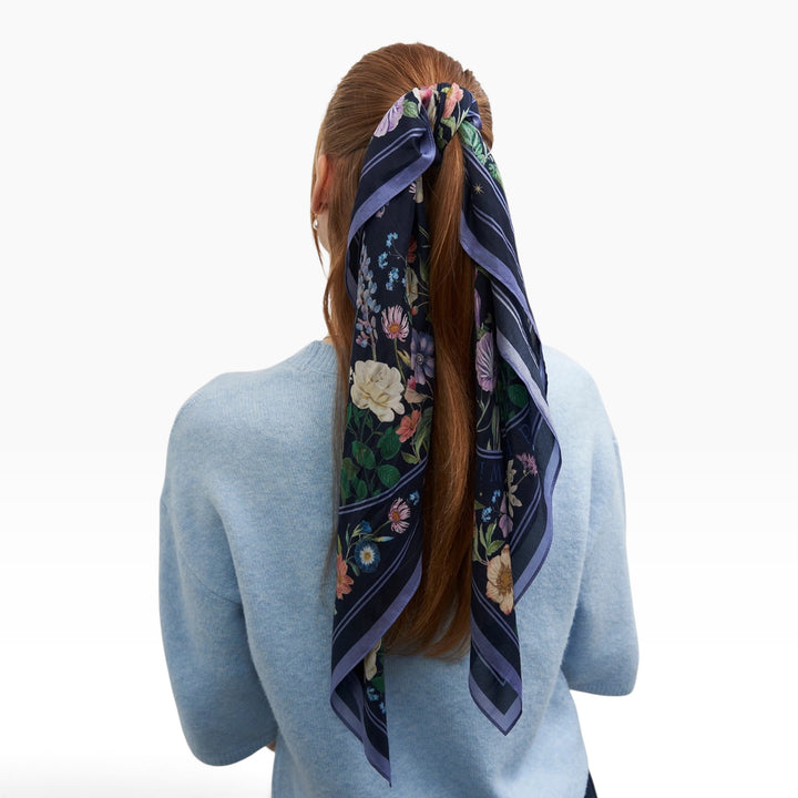 Fable England Selene Narrative Medium Square Scarf Navy