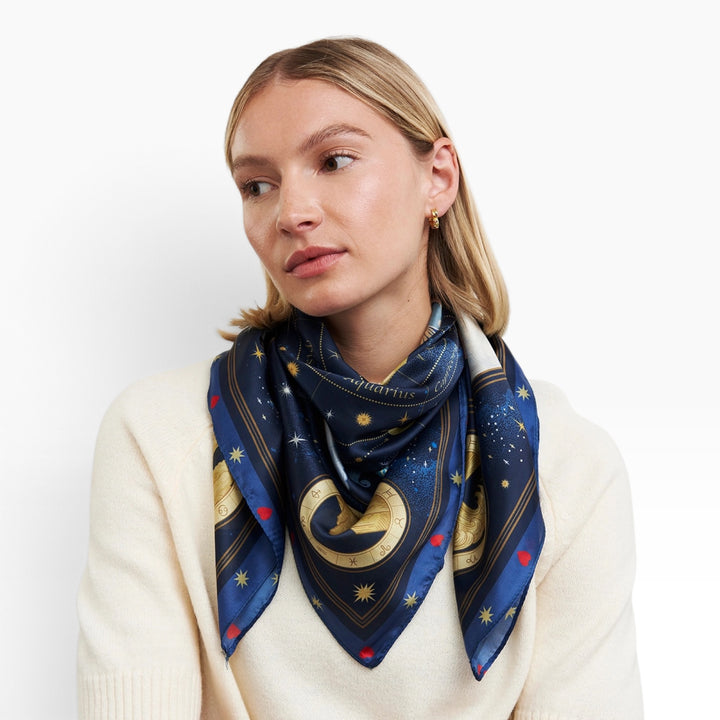 Fable England Zodiac Medium Square Scarf Navy
