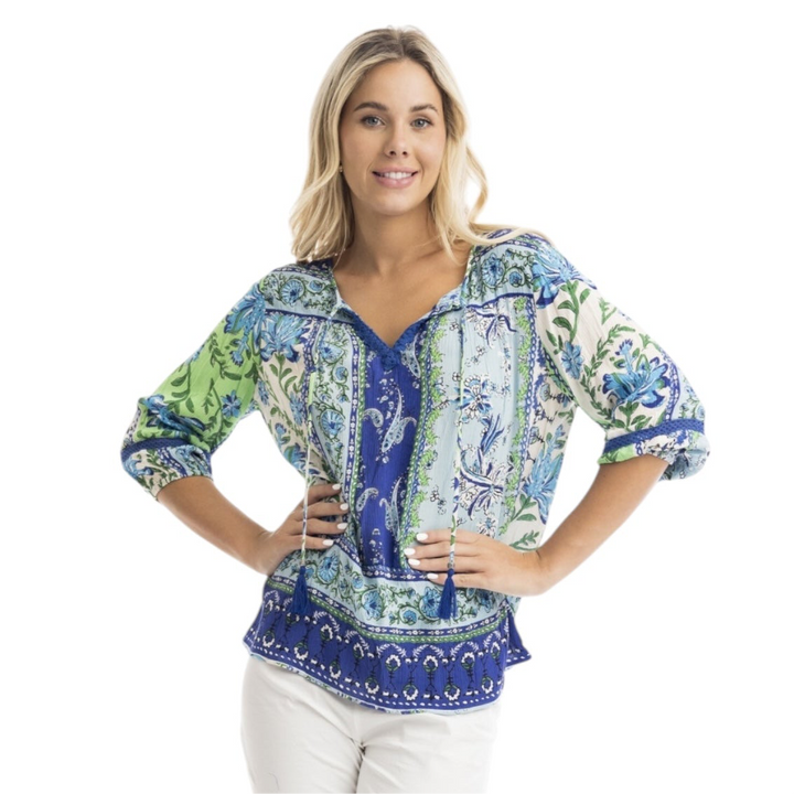 Orientique Boho Top Jaipur Borders Blue