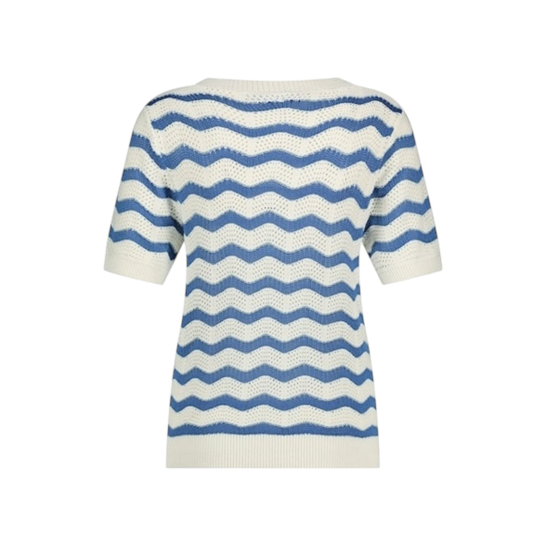 Red Button Sweet Zigzag Top Fresh Blue