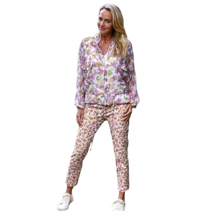 Calypso Flat Front Trousers 7/8th Cherry Leopard