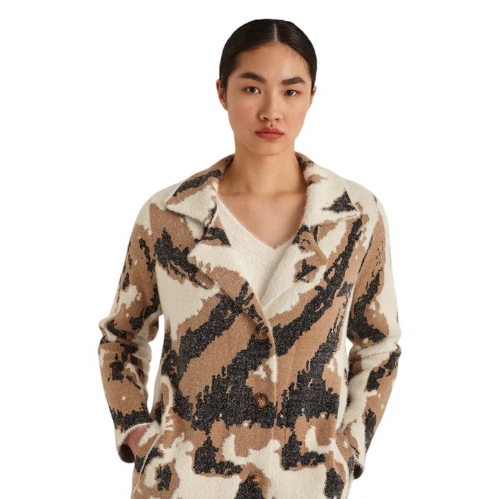 Marina V Long Cardigan Animal Print Ivory