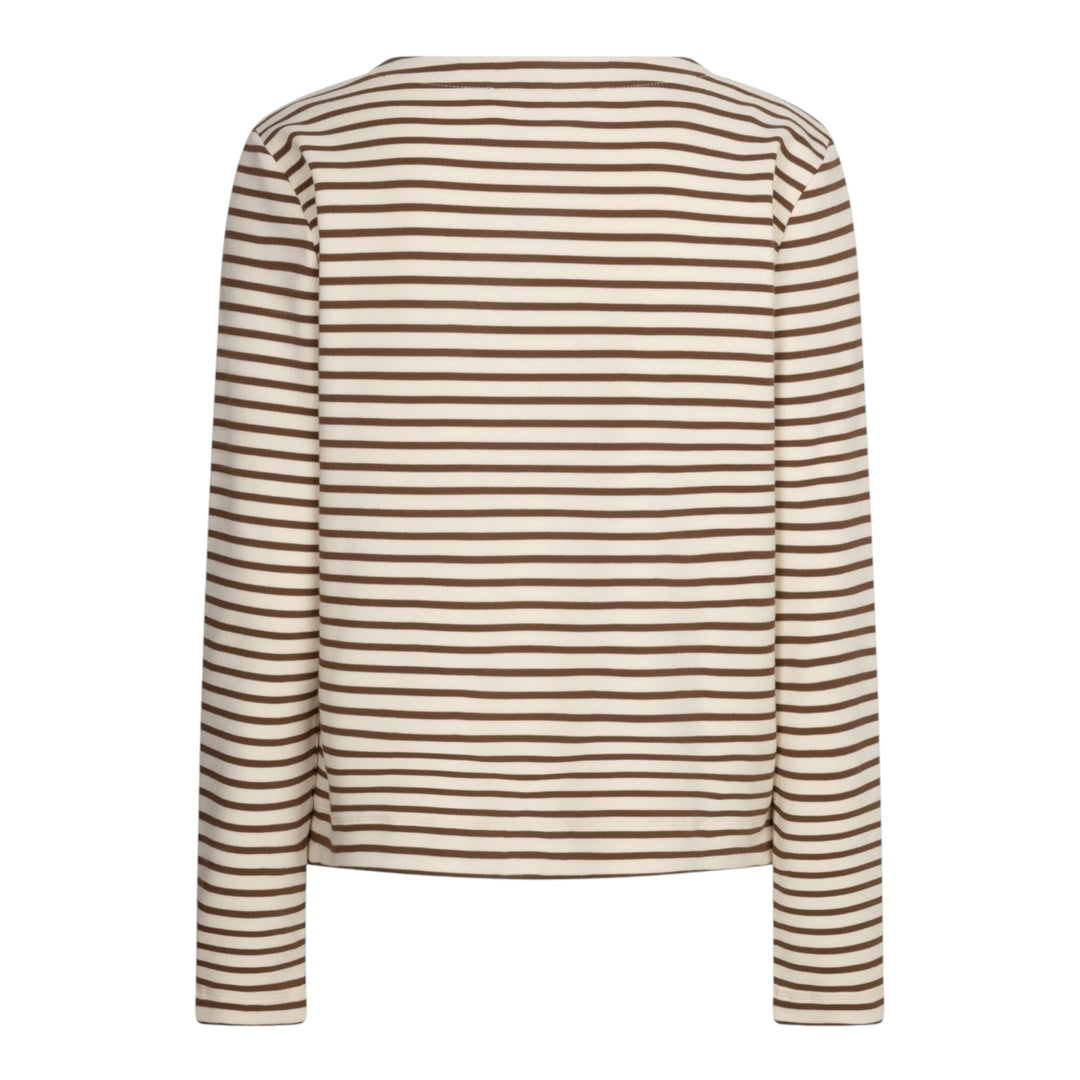 Red Button Terry Stripe T-Shirt Cream and Espresso