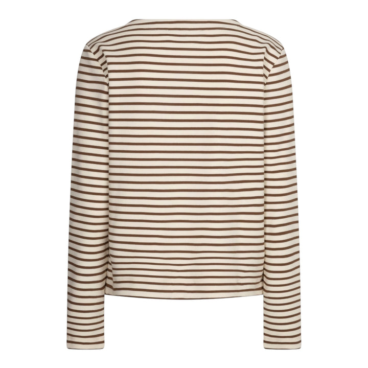 Red Button Terry Stripe T-Shirt Cream and Espresso
