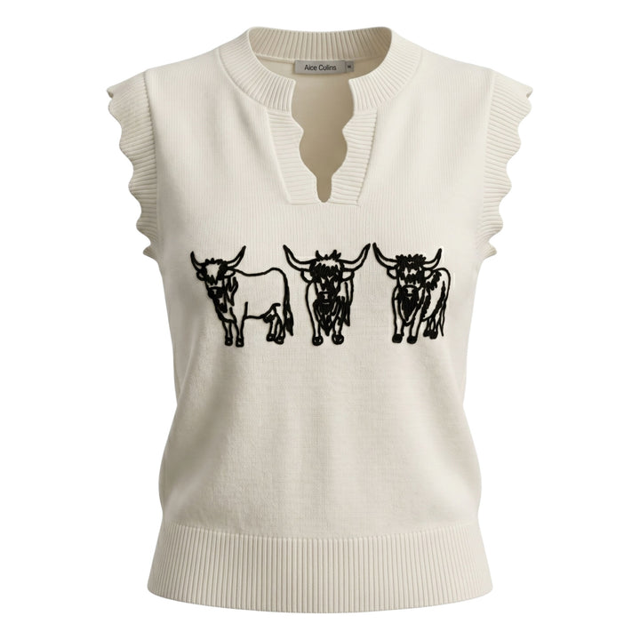Alice Collins Highland Cattle Slipover Winter White