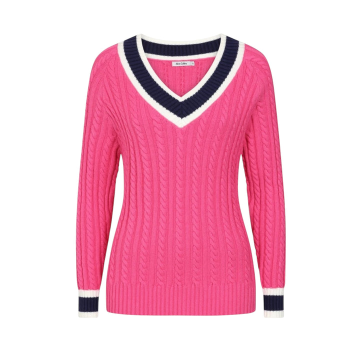 Alice Collins Liz V Neck Pullover Fuchsia