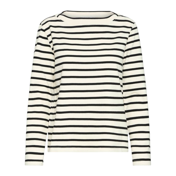Black and white striped long-sleeve shirt on a white background