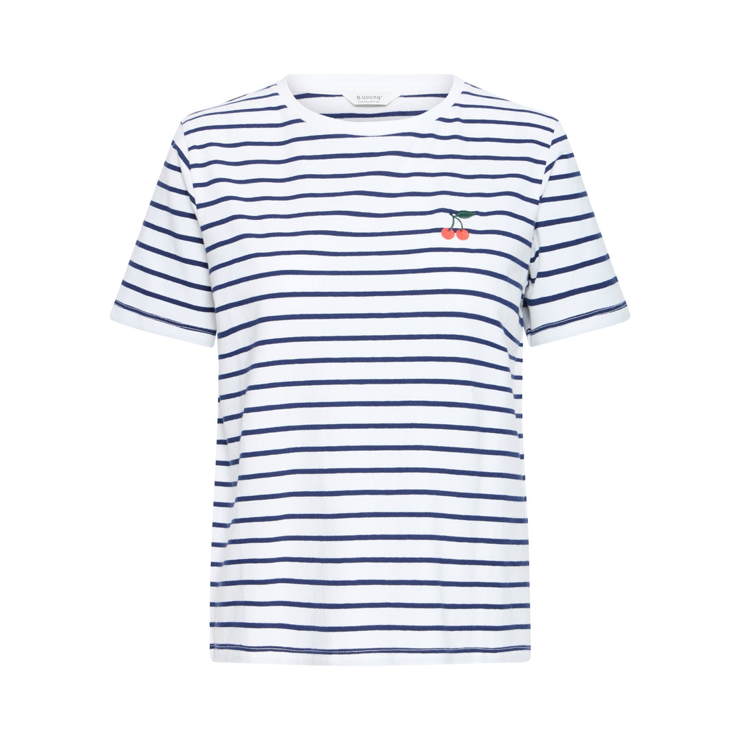 Striped t-shirt with cherry design on a white background