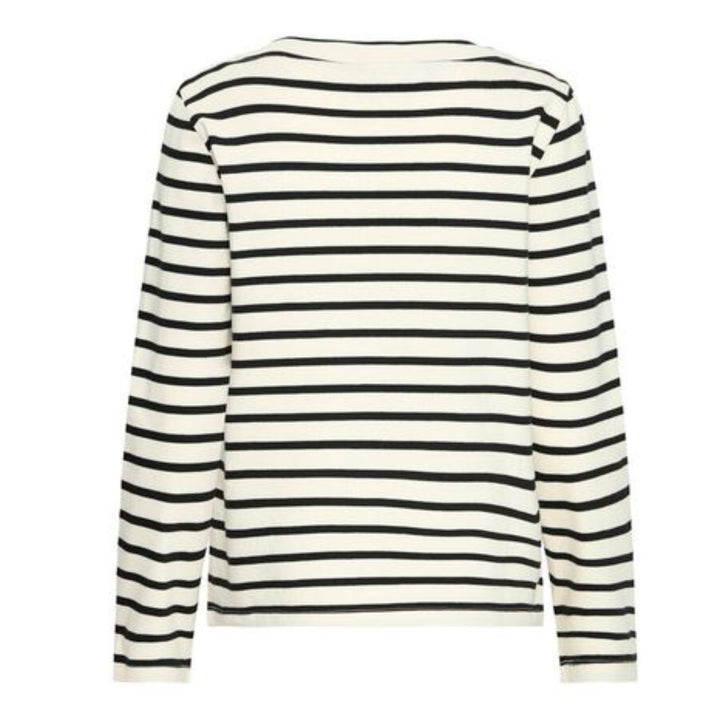 Black and white striped long-sleeve shirt on a white background