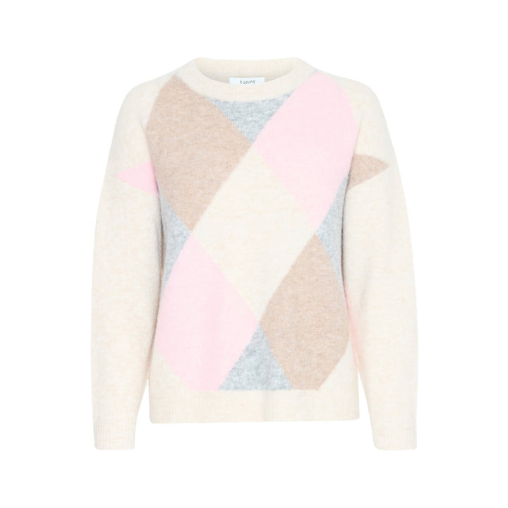 B Young Omea Argyle Jumper Marshmallow Mix