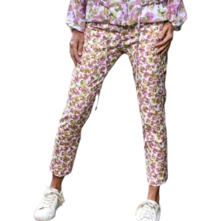 Calypso Flat Front Trousers 7/8th Cherry Leopard