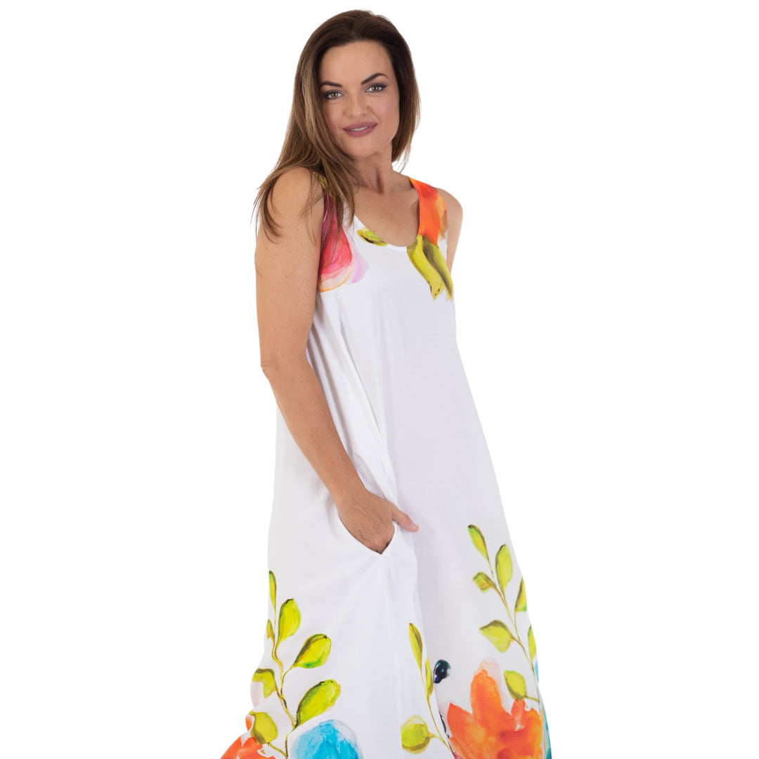 Calypso Sleeveless Maxi Dress Floral Border