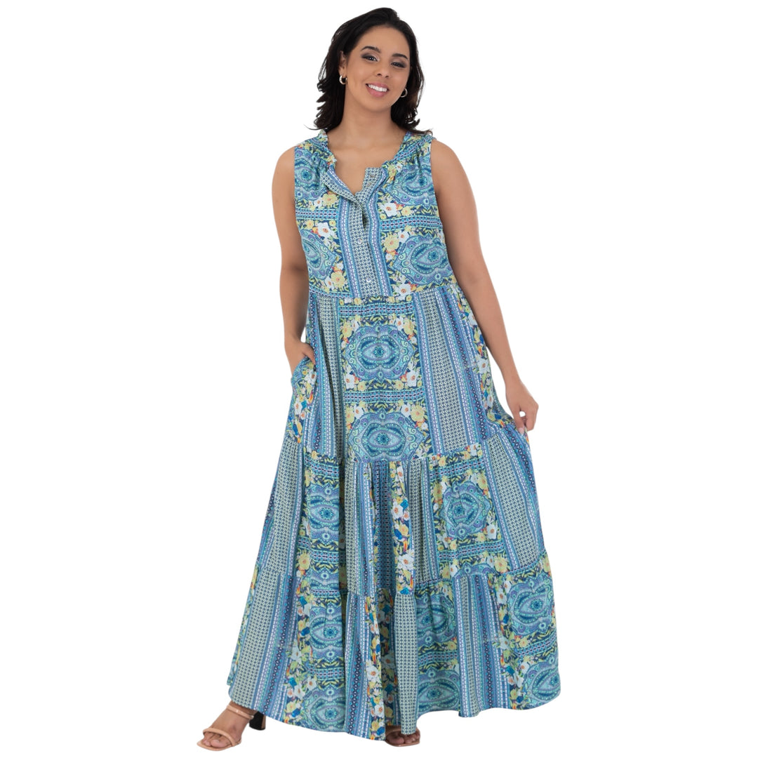 Calypso Blue Printed Maxi Dress