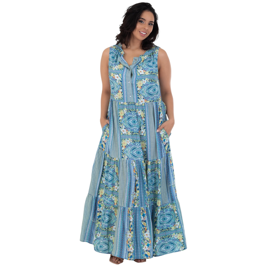 Calypso Blue Printed Maxi Dress