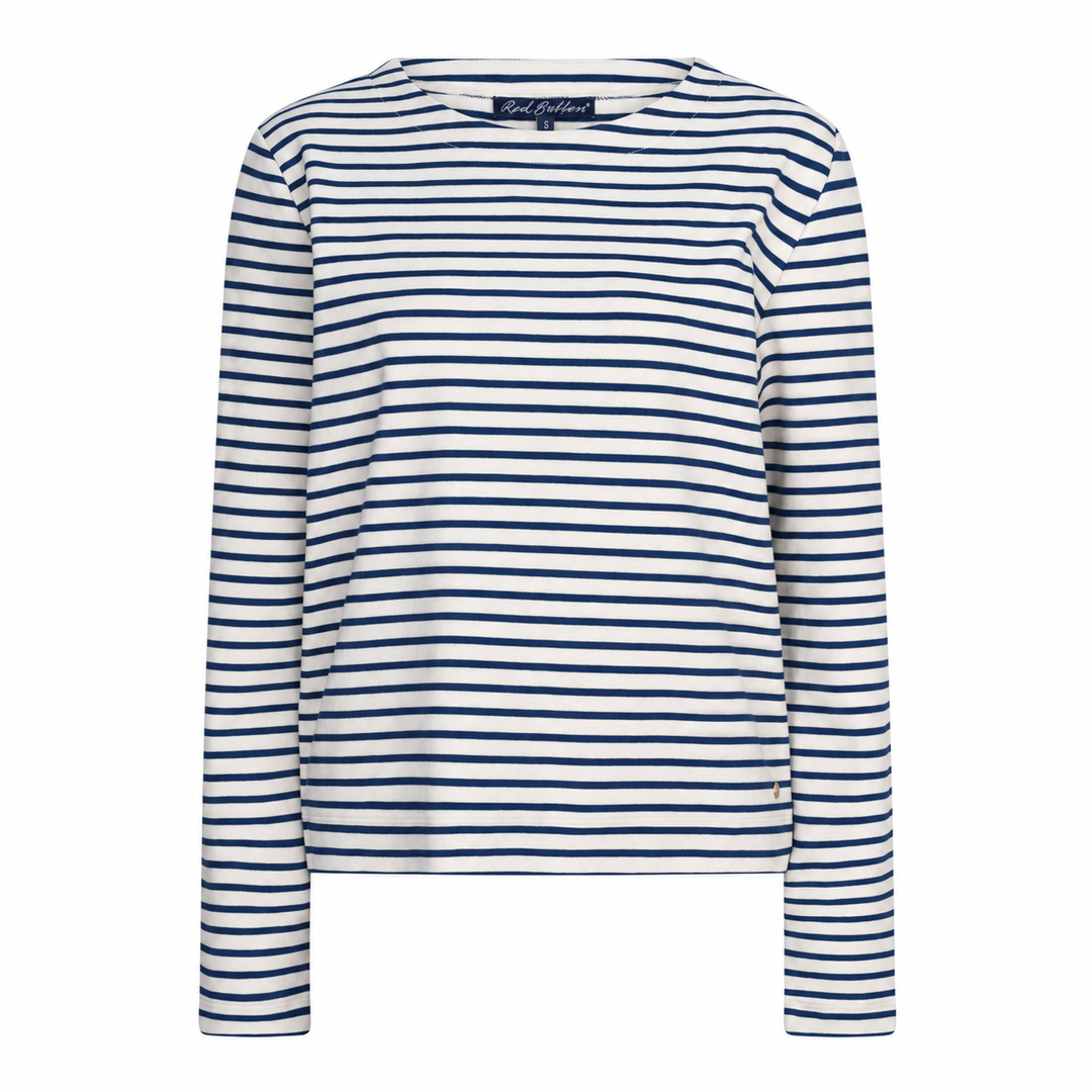 Red Button Terry Stripe T-Shirt Cream and Navy
