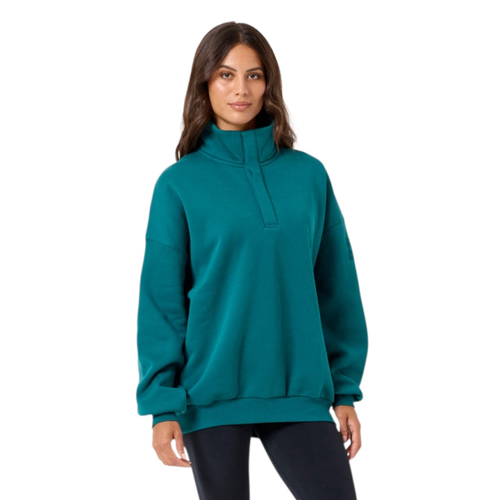 Gym + Coffee Sierra Snap Collar Sweatshirt Teal